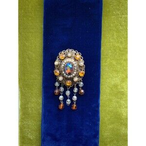 Antique Filigree Stone Brooch